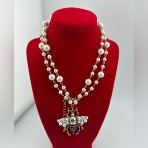 Anthropologie Pearl Bee Elegant Long Gold Necklace